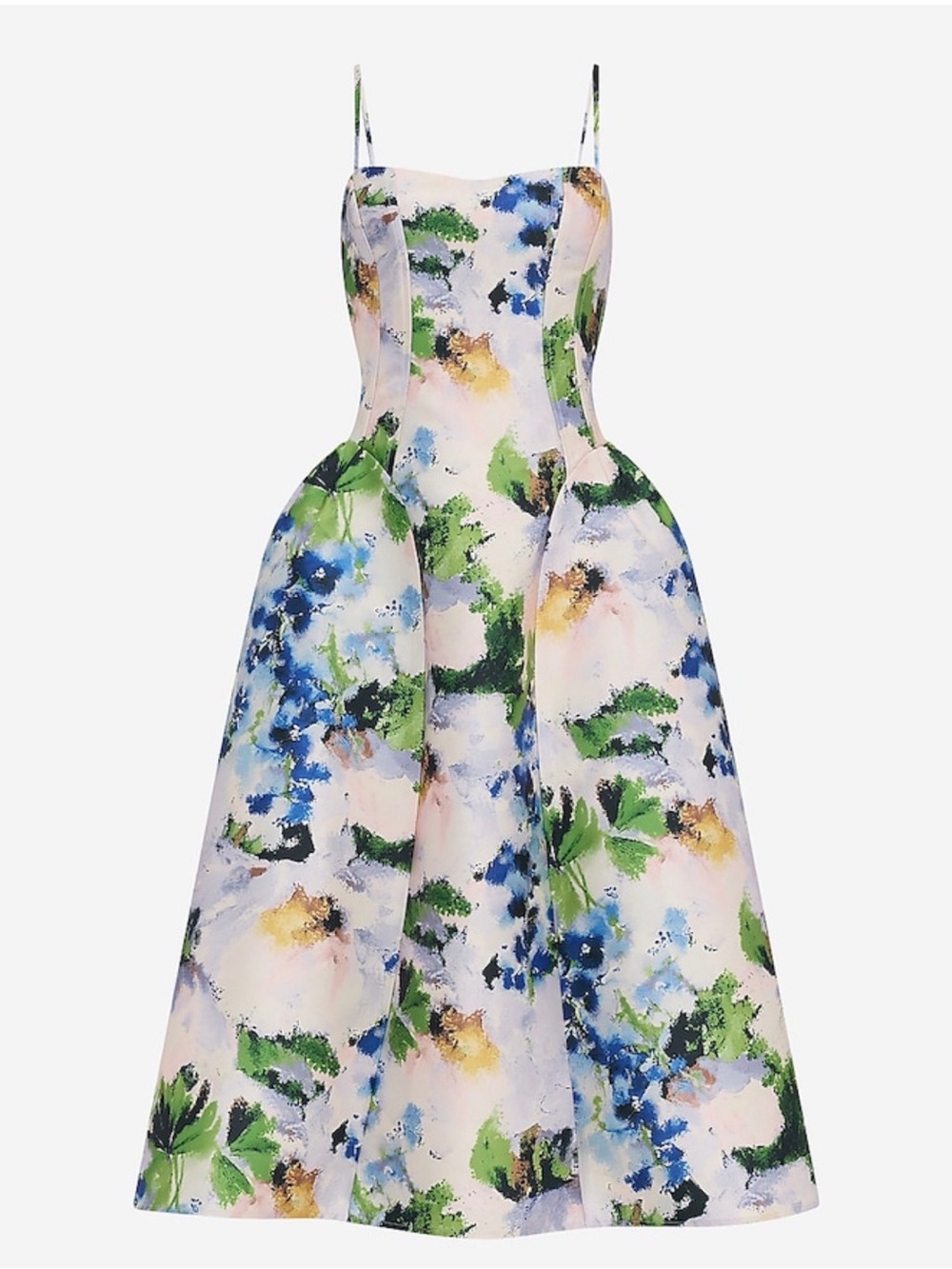 NWT Express Floral Satin sweetheart Basque waist  midi fit & flare dress